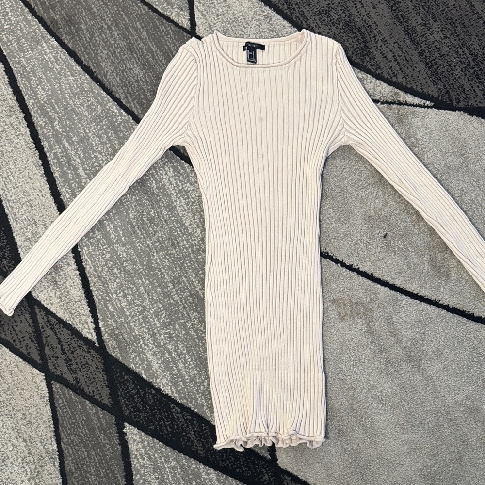 Forever 21 Ribbed Long Sleeve Bodycon Dress - Cream